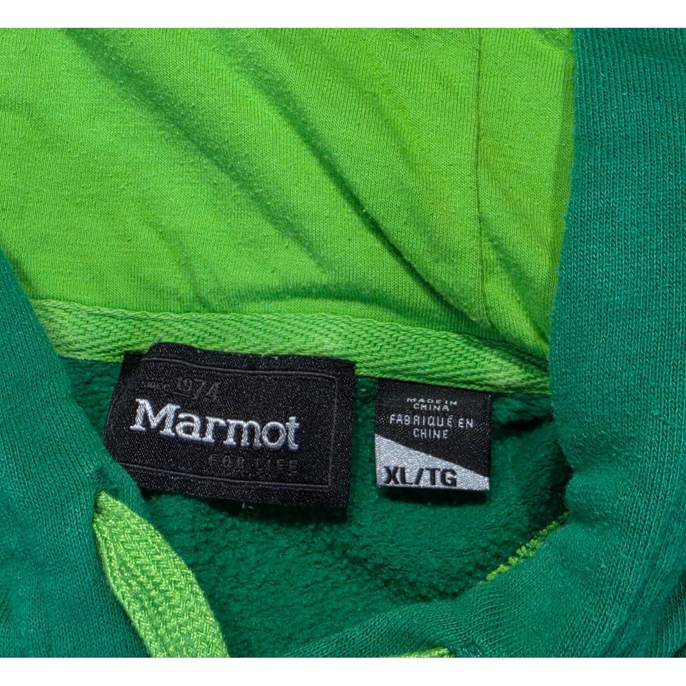 Marmot Mens Green Pullover Hoodie Logo Fleece Sweatshirt XL F53640 - Picture 3 of 8